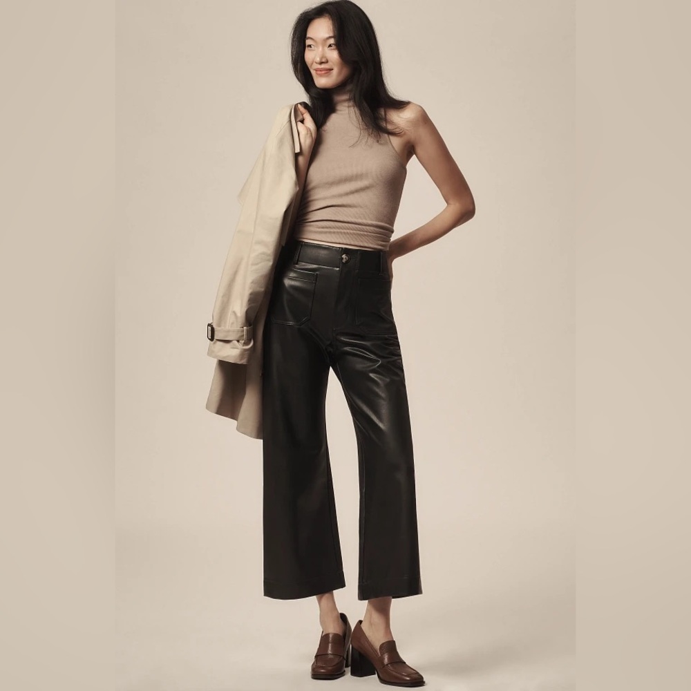 Anthropologie Colette Faux Leather Crop Wide-Leg Pants by Maeve in Black, 30 P